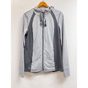 Ideology Womens Hooded Zip up Athletic Activewear Jacket Grey Space dye Sz M